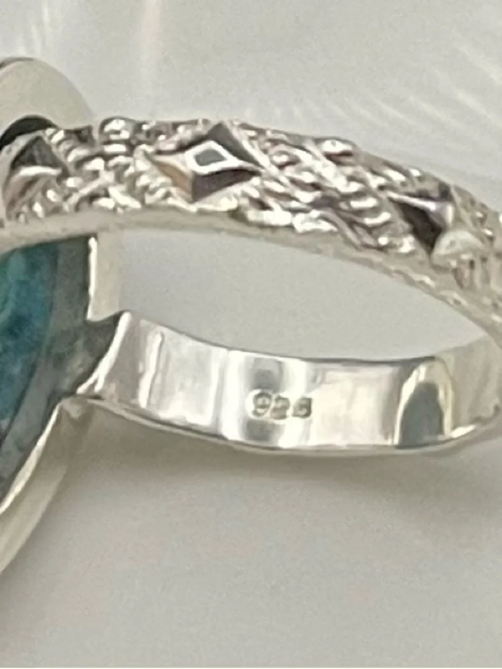 Morenci Azurite in Malachite.925 sterling silver teardrop ring size 7.25